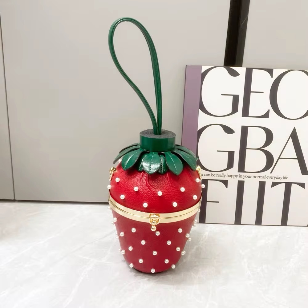 Strawberry Pearl Accent Crossbody Bag in Red